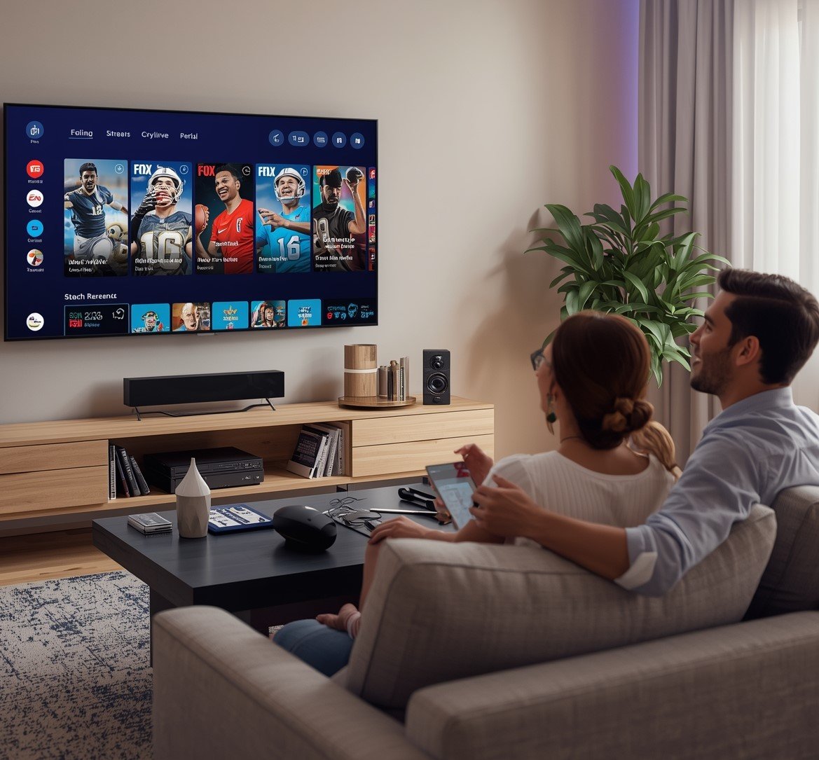 lucid origin a cozy modern living room with a large tv on the 0